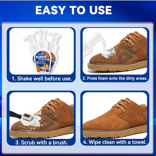 Suede Shoes Cleaner, No-Rinse Suede and Nubuck Cleaner with Brush & Towel, Shoe Cleaner Remove Stain & Water Mark for Suede Fabric