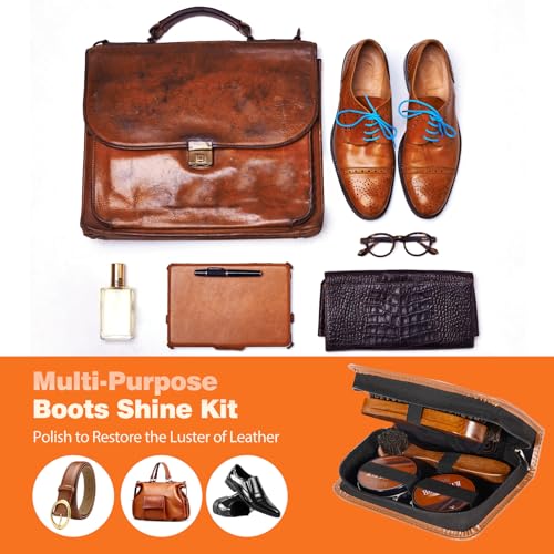 Topus 8 Pieces Shoe Polish Kit, Includes 2Pcs 1.4Oz Brown Shoe Wax, 3 Pieces Horsehair Boots Brushes, 2Pcs Shine Cloths