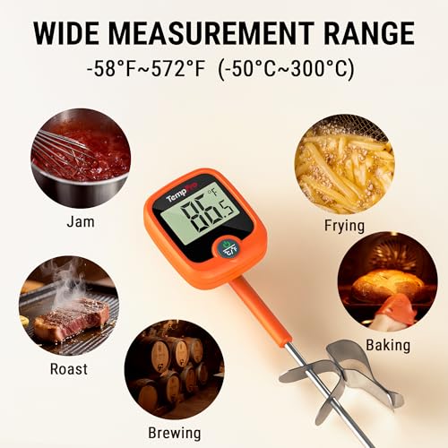 TempPro TP509 Candy Thermometer with Pot Clip, 10" Long Probe Instant Read Meat Food Thermometer with LCD, Cooking Oil Deep Frying Thermometer for Candy Syrup Sugar Brewing (Previously ThermoPro)