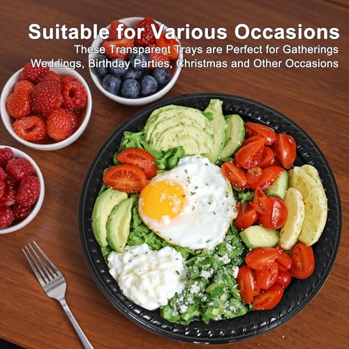 12 Pack Catering Trays with Lids, Round 12 Inch Veggie Tray with Lid, Disposable Fruit Tray for Parties, Catering Trays for Serving Snack, Appetizer, Fruit, Veggie and Sandwich