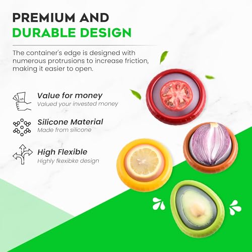 Silicone Avocado Saver - 4PCS Multi-Use Food Saver as Onion Saver & Lemon Saver, Avocado Keeper, Tomato Saver, and More - Anti-Oxidation + Reusable Fruit and Vegetable Storage Containers for Fridge