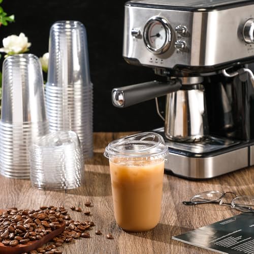 Ziliny 50 Sets Clear Plastic Coffee Cups with Sip Lids, Disposable Plastic PET Crystal Cups for Iced Coffee, Smoothie, Cold Beverage, Drink Shops and Party Catering(Clear,16 oz)