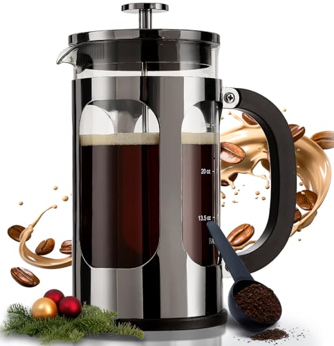 BAYKA French Press Coffee Maker, Easy to use,Large 304 Stainless Steel Coffee Press, Cold Brew Heat Resistant Thickened Borosilicate Coffee Pot for Camping Travel Gifts, 34 Ounce, Dark Pewter