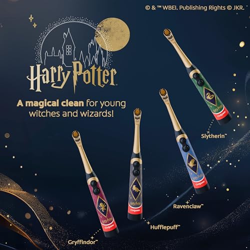 Colgate Harry Potter Kids Battery Toothbrush Multipack, Extra Soft Kids Vibrating Toothbrush, AA Batteries Included, 4 Pack, for Witches and Wizards Ages 3 and Older, Lay Flat Design