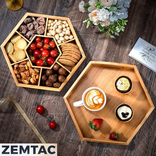 Snack and Serving Tray Set – 13" Divided Bamboo Appetizer Platter for Dry Fruit, Nuts, Cheese and Charcuterie (Bamboo, 13"x11")