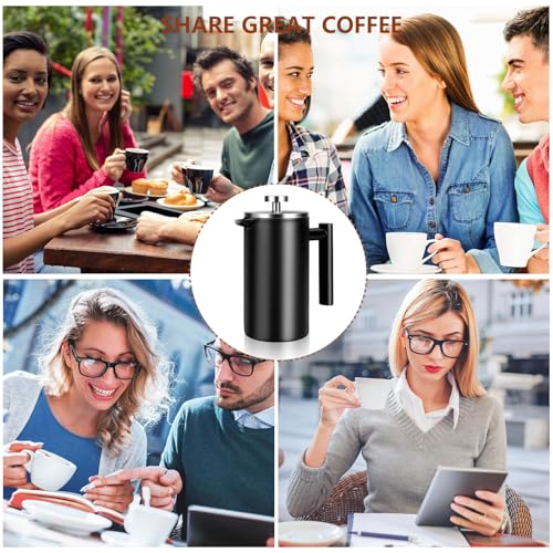 34 OZ Large French Press, Premium Stainless Steel Sturdy Insulated French Press Coffee Maker, 4-8 Cups French Coffee Press, Tea Presses for Home Kitchen Caming Loose Tea, Elegant Black