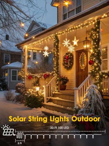EEW 2 Pack Solar String Lights Outdoor 200 LED Christmas Lights Warm White
