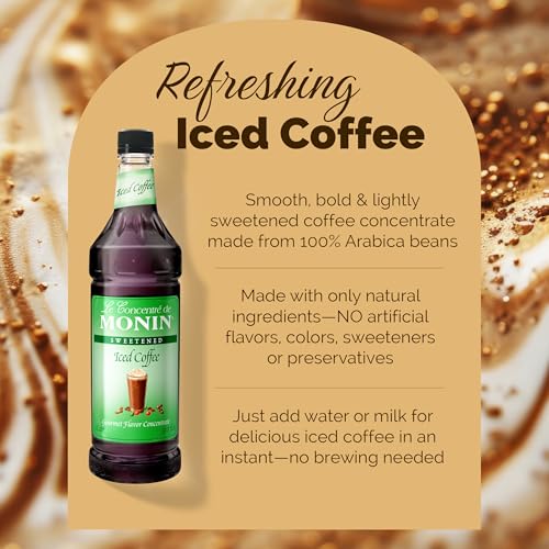 Monin - Premium Iced Coffee Concentrate | Clean Label with No Artificial Flavors, No Artificial Preservatives (BPA-Free Plastic Bottle, 1 Liter)