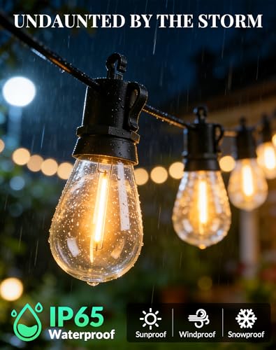 Outdoor String Lights Patio Light - 100Ft Outside Waterproof Dimmable Bulbs