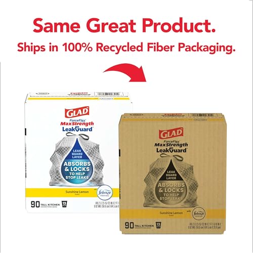Glad ForceFlex MaxStrength LeakGuard Trash Bags, 13 Gal, Sunshine Lemon Scent, 90 Ct (Pack May Vary)
