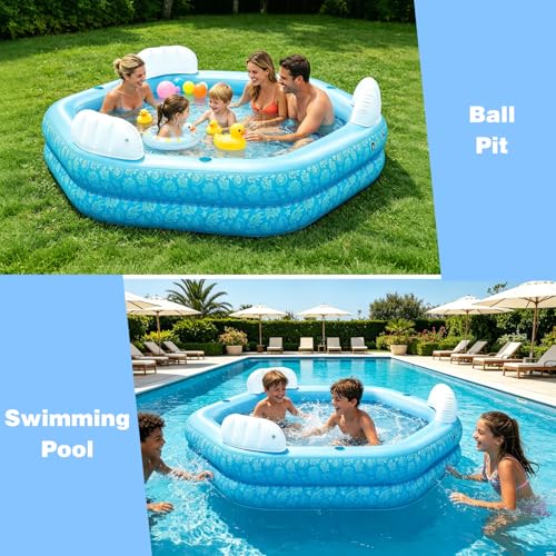 Inflatable Pool for Kids and Adults, PY SUPER MODE 85" x 85" x 23" Oversized Thickened Family Swimming Pool for Toddlers, Outdoor, Garden, Backyard, Water Party -Printed