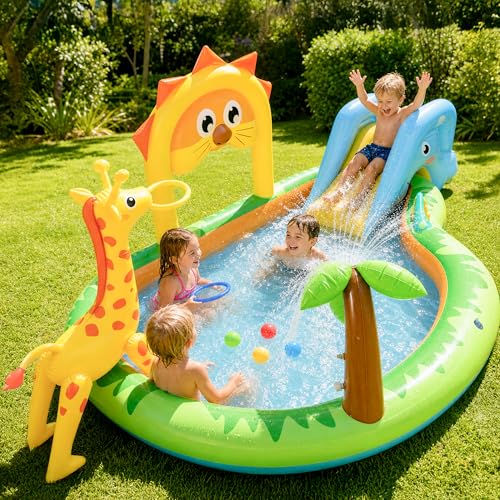 SULIFEEL 2026 Inflatable Jungle Kids Pool, Large Inflatable Toddler Happy Play Center with Water Slide & Sprinkler, 100" Blow Up Kiddie Splash Pad for Adventure Water Park, Backyard, Garden, Ages 2+