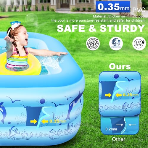 StarOcean 2026 Upgrade Inflatable Pool with Lights, Family Inflatable Swimming Pool for Kids,Adults,Blow Up Pool Solar Powered,Large Kiddie Pool,100"x63"x20"Oversized Thickened Pool for Backyard-Blue