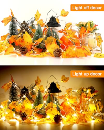 2-Pack Lighted Fall Garland, Total 16.4ft 40 LED Autumn String Lights
