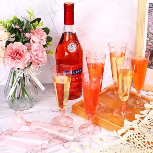 Champagne Flutes Plastic,25 Pack Wine Glasses,Disposable Champagne Glasses,5 Oz Pink Shot Cups,New Year Christmas Party Wedding Birthday Graduation Drinking Dessert Cocktail Cups Decorations