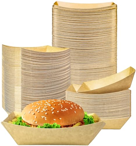 150 Pack 1 lb Food Serving Trays, Small Kraft Paper Oil-Proof Food Disposable Recyclable Take Out Food Serving Boats Baskets Trays for Concession Food and Condiments, Snacks Appetizer