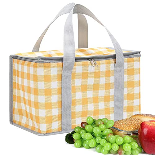 Insulated Bag Picnic Basket Bags Beach Bag Foldable Cooler Bag Reusable with Zippered top-for Warm or Cold Picnic Accessories, Outdoor(13.8x7.9x7.9 in)