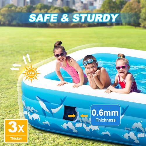 Large Inflatable Pool for Adults Kids, 130" X 72" X 22" Blow-up Pools Inflatable Swimming Pool with Pump, 2026 Oversized Thickened Family Inflatable Kiddie Pool for Backyard Garden Summer Outdoor