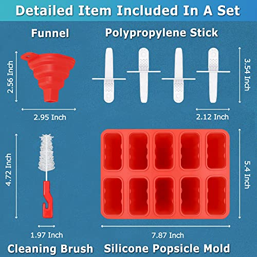 Silicone Popsicle Molds 10-cavity, DIY Ice Pop Mold for Kids Adult Teens, BPA Free Ice Cream Molds for Party Yogurt Juice Smoothies Sticks