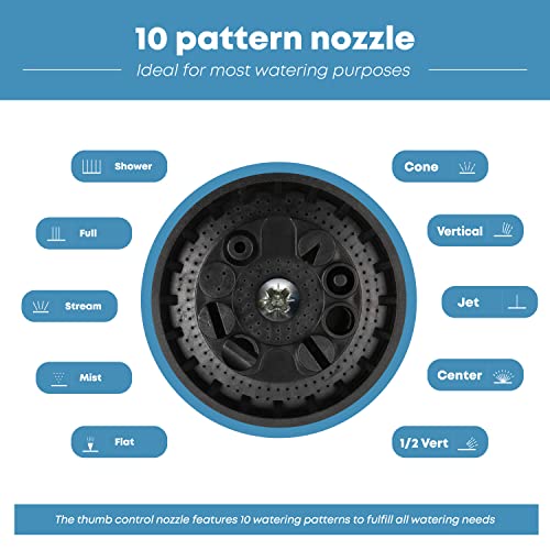 INNAV8 Garden Hose Nozzle Heavy Duty - Features 10 Spray Patterns, THUMB CONTROL On Off Valve Hose Sprayer Nozzle for Easy Water Control - Outdoor Water Hose Nozzle Head Attachment