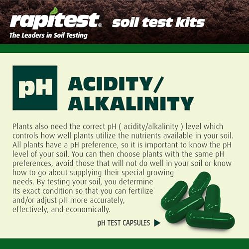 Rapitest Soil Test Kit for Gardens, Vegetables, Flowers and Lawns. USA designed and assembled soil tester completely, quickly and accurately measures/analyzes soil pH acidity and garden nutrients.