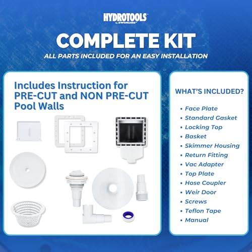 Swimline HYDROTOOLS Standard ABS Thru-Wall Skimmer Kit, White - Includes Return Fitting and Vacuum Plate, Maintenance Accessories for Above Ground and Backyard Deck Swimming Pools