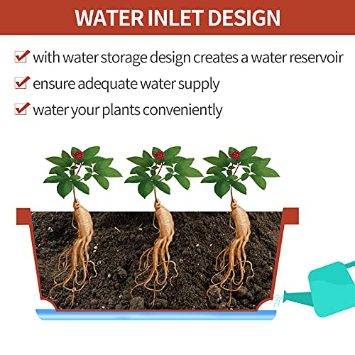 Window Box Planter, 7 Pack Plastic Vegetable Flower Planters Boxes 17 Inches Rectangular Flower Pots with Saucers for Indoor Outdoor Garden, Patio, Home Decor (Red)