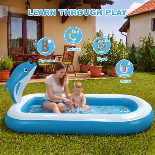 Splash Pads for Toddlers 1-3, Dolphin Toy Sprinkler for Kids, Outdoor Play Mat for Babies, 68" Backyard Inflatable Kiddie Pool, Splash Pad for Kids Ages 4-8, Birthday Gifts for 1 Year Old Boy Girl