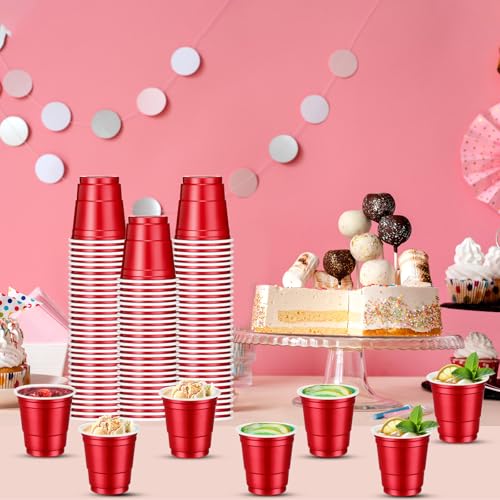 120 pcs Red shot cups Christmas Plastic Shot Glasses 2 oz red shot glasses disposable for drinking Tastings served Snacks Jello Tastings and Samples