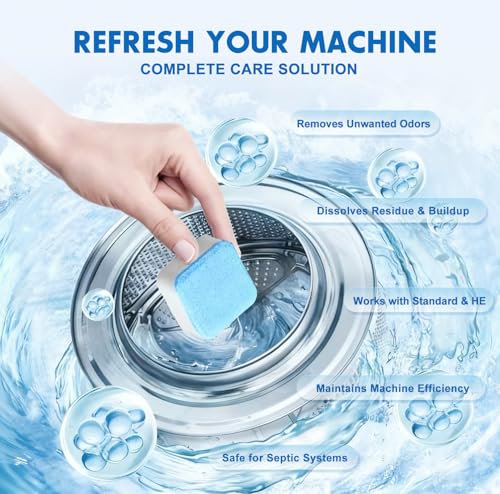 Washing Machine Cleaner Tablets and Deodorizer: 24 Pack Laundry Machine Tub Descaler Cleaner, Deep Cleaning Household Pods for HE Front Loader Top Load Washer, Septic-Safe Eco-Friendly - 1 Year Supply