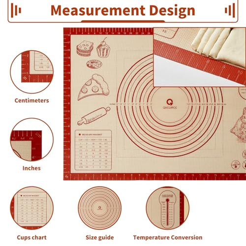 Silicone Baking Pastry Dough Mat - 28x20Inch Extra Large Cookie Bread Rolling Mats Sheet, Nonstick Kitchen Counter Kneading Board, Thick Reusable Pie Cookies Pizza Fondant Making Matt with Measurement