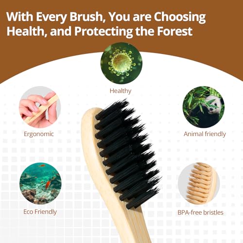 Virgin Forest Bamboo Toothbrushes 10 Pack, Biodegradable Compostable Soft Toothbrush, Natural Eco-Friendly Bamboo Toothbrush, BPA Free Zero Waste Oral Care for Adults & Kids