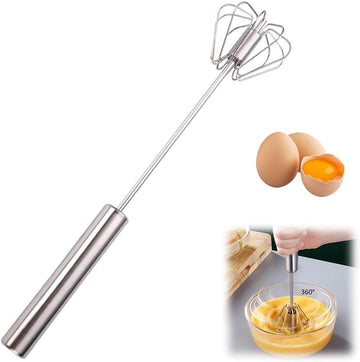 Stainless Steel Semi-Automatic Whisk, Egg Whisk Hand Push Rotary Blender, Manual Mixer Stirrer Kitchen Tool for Blending, Whisking, Beating