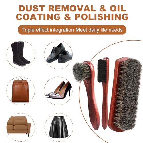 Rolett 4-Piece Horsehair Shoe Brush Shine Kit - Horse Hair Brush for Leather, Premium Shoe Polish brush, Leather Shoe Boot Brushes for Cleaning and Polishing