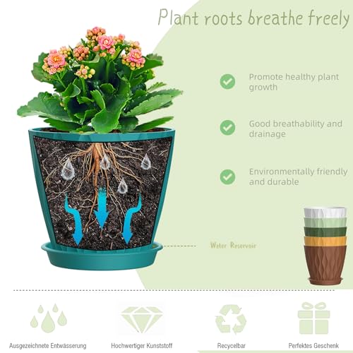 4 Inch Plant Pots, 6 Pack Indoor Flower Pots, Planters with Drainage Holes and Trays for Orchids, Violets, Succulents, Herbs, and Other Plants,Corolful