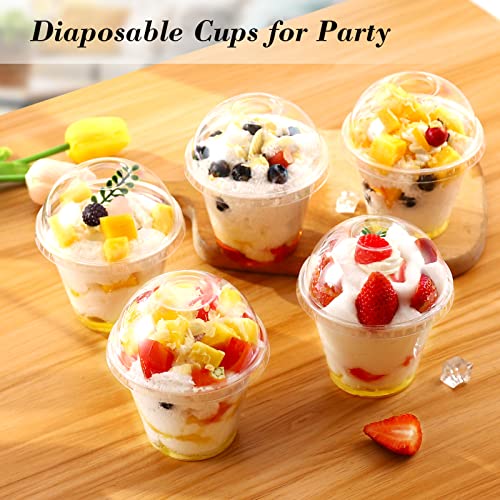 TashiBox 9 Ounce -100 Pack plastic cups with dome lids | Plastic Cocktail Glasses with lids | Plastic Drinking Cups with Lids | Bulk Party Cups | Wedding Tumblers