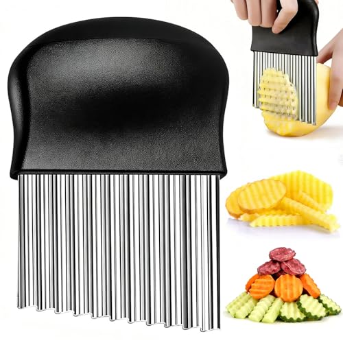 JAYVAR Crinkle Cutter, French Fry Cutter for Potatoes Stainless Steel Potato Carrot Chip Vegetable Crinkle Wavy Slicer
