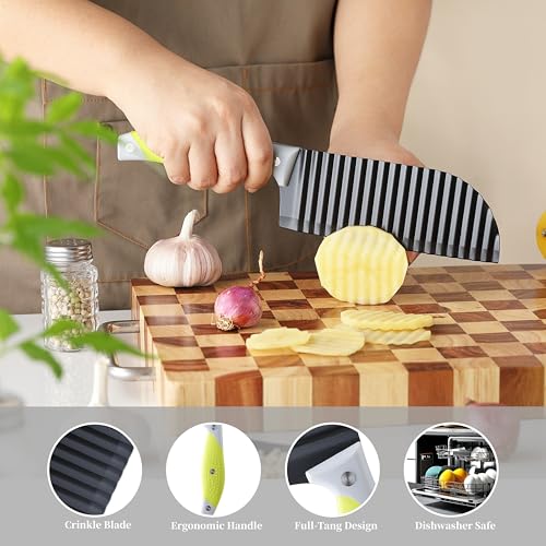 VRUIFA French Fry Cutter for Wave Fries, Crinkle Cutter for Veggies, Potatoes, Cucumber, Carrot and Fruit, with Non-slip Handle, Dishwasher Safe