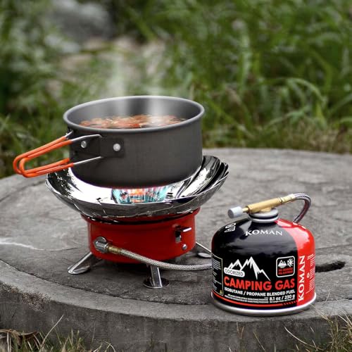 KOMAN Isobutane Fuel Canister 230 Gram Camping Stove Fuel Butane Propane Blend Camping Fuel Gas Canister Backpacking Fuel Light-Weight Compact Camping Fuel (4 Pack)