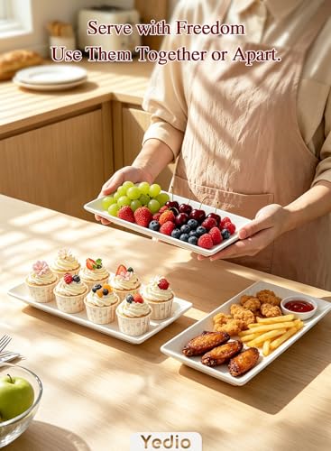 3 Tier Serving Trays for Party, Porcelain Serving Platters and Trays, 12 Inch Tiered Tray Stand, Fruit Tray, Trays for Serving Food, White Dessert Stand with Collapsible Sturdier Metal Rack