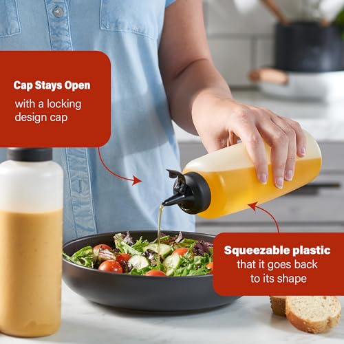 Condiment Squeeze Bottles for Sauces and Liquids – 16 oz Plastic Refillable Squirt Bottles for Ketchup, Oils, and Condiments – Multipurpose Condiment Containers for Kitchen, BBQ & Cooking - 2 Pack