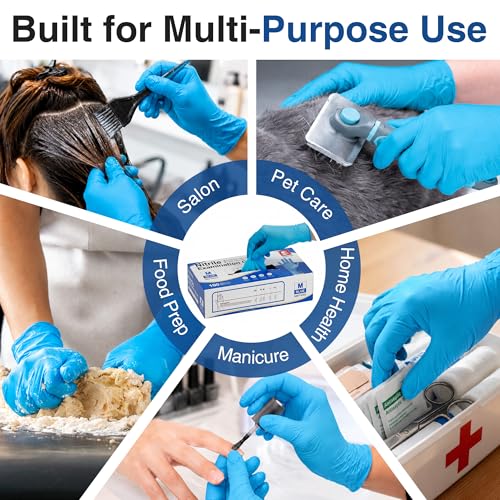 Schneider Nitrile Exam Gloves, Medical Grade Blue Disposable Gloves Latex Free, Rubber Glove for Cleaning, Cooking, Food Prep