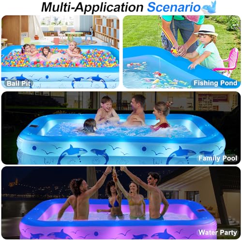 StarOcean 2026 Upgrade Inflatable Pool with Lights, Family Inflatable Swimming Pool for Kids,Adults,Blow Up Pool Solar Powered,Large Kiddie Pool,100"x63"x20"Oversized Thickened Pool for Backyard-Blue