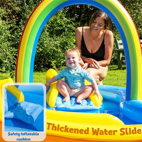 Inflatable Swimming Pool with Water Slide, Inflatable Play Center with Spray Water, Toss Ring, Ball for Outdoor Backyard Garden Water Park