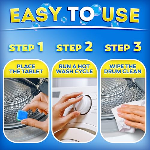 Washing Machine Cleaner Tablets for Pet Owners Pro – Front & Top Load HE Washers – Removes Pet Hair Buildup Eliminates Odors & Residue – 28 Tablets 1-Year Supply – Septic Safe Deep Clean