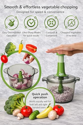 Brieftons Express Manual Food Chopper: Large 8.5-Cup, Hand Chopper Vegetable Cutter to Chop Veggies, Fruits, Herbs, Garlic Onion Chopper for Salsa, Salad, Pesto, Guacamole, Coleslaw, Indian Cooking