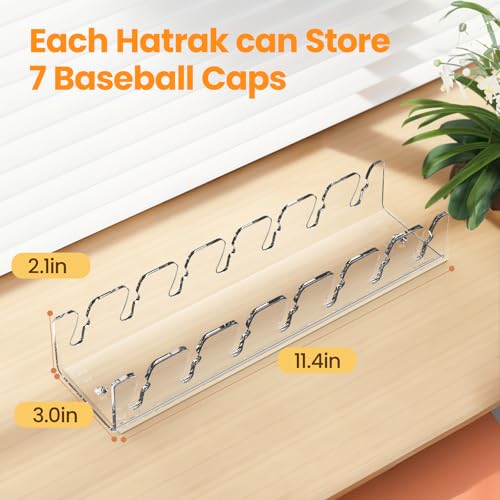 Nicetree Hat Organizer for Baseball Caps, 2 Pcs No Install Acrylic Hat Racks for 14 Baseball Caps Storage, Hat Stand for Caps Display and Organizer for Dresser, Bedroom, Closet, Office