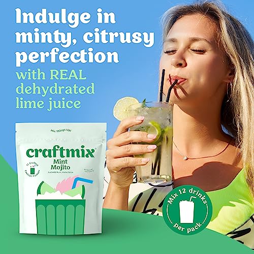 Craftmix Mint Mojito Cocktail & Mocktail Drink Mixer, Skinny Mixes - Water Flavoring Packets - Made With Real Fruit - Vegan Low-Carb, Low-Sugar, Non-GMO, Dairy Free, Gluten Free, 12 Pack