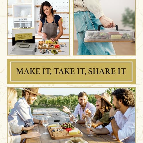 Charcuterie Board with Lid - Reversible, 2-in-1 Travel Portable Cheese Board for Picnics & Entertaining - Housewarming Gift Set Idea - Covered Snack Serving Tray - Large Food Platter