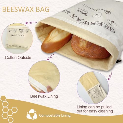 Reusable Beeswax Bread Bags for Sourdough: XL Eco-Friendly Fresh Food Storage (13x17in, 2 Pack) | Moisture Lock, Sustainable Homemade Bread Preservation | Eco Bread Freshness